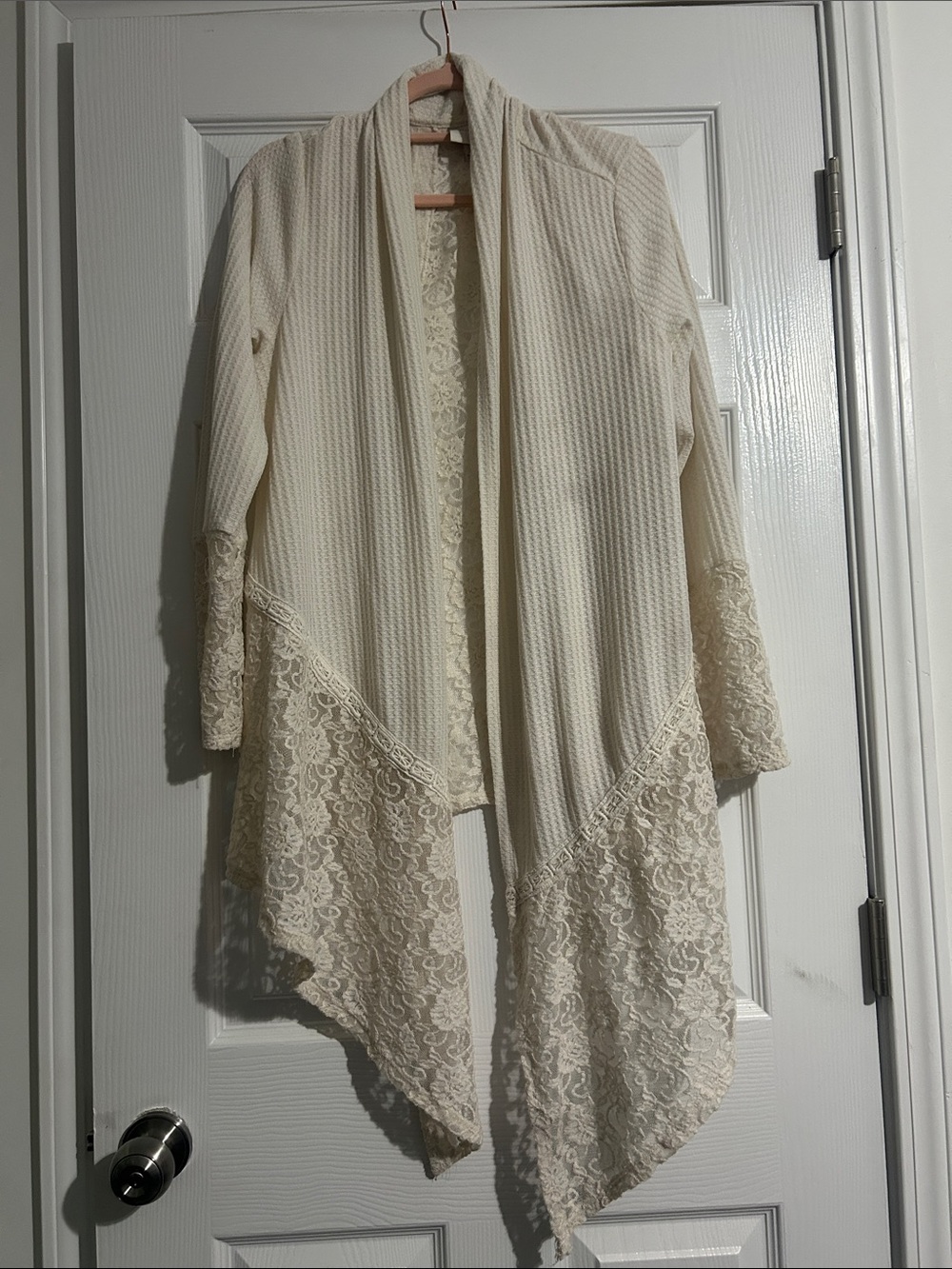 Knox Rose Cream Lace-Trim Open Front Cardigan